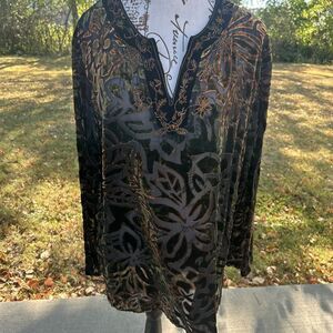 Chicos velvet burnout design beaded tunic top‎ size 3